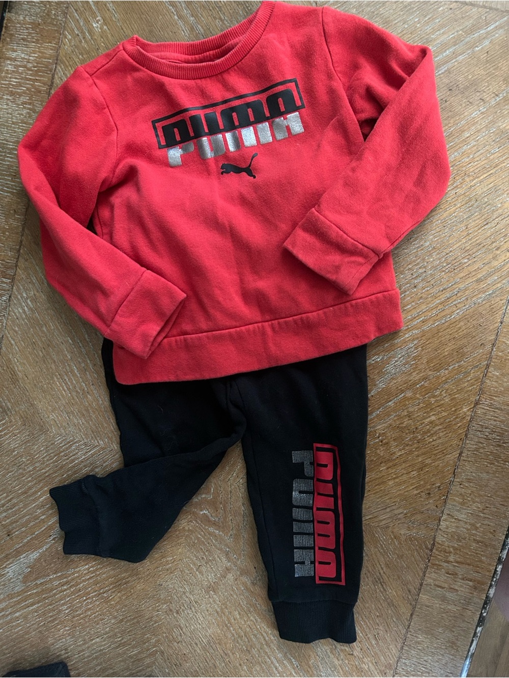 PUMA Kids Red Sweatshirt & Black Jogger Set